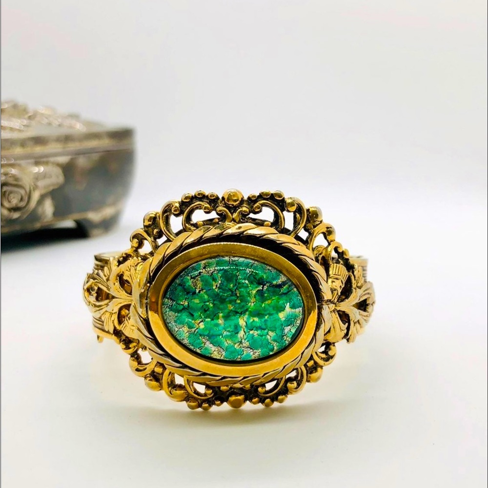 Vintage ornate Green Dragons breath bracelet